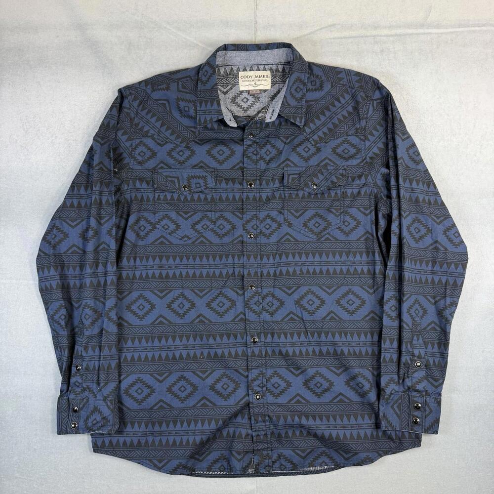 Cody James Pearl Snap Western  Shirt Mens XL Blue Aztec Geometric Button Up